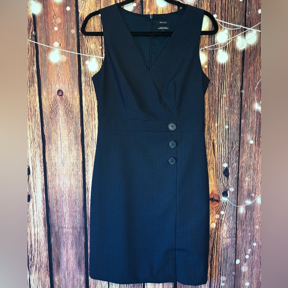 RW&CO. Navy Pinstripe Midi Dress Fully Lined